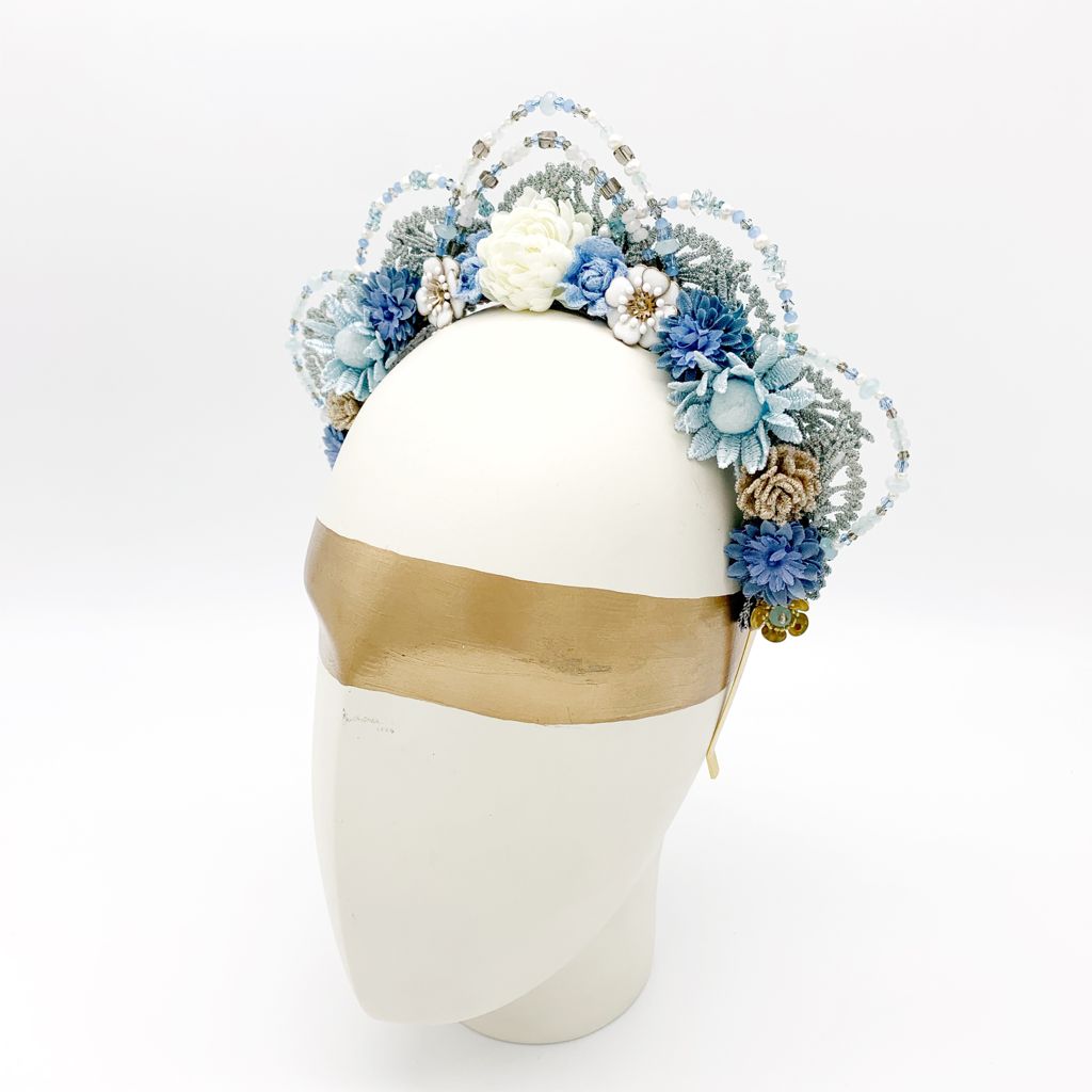 Something Blue Wedding Bride Crown Head Band Algo Azul Corona Flores Diadema