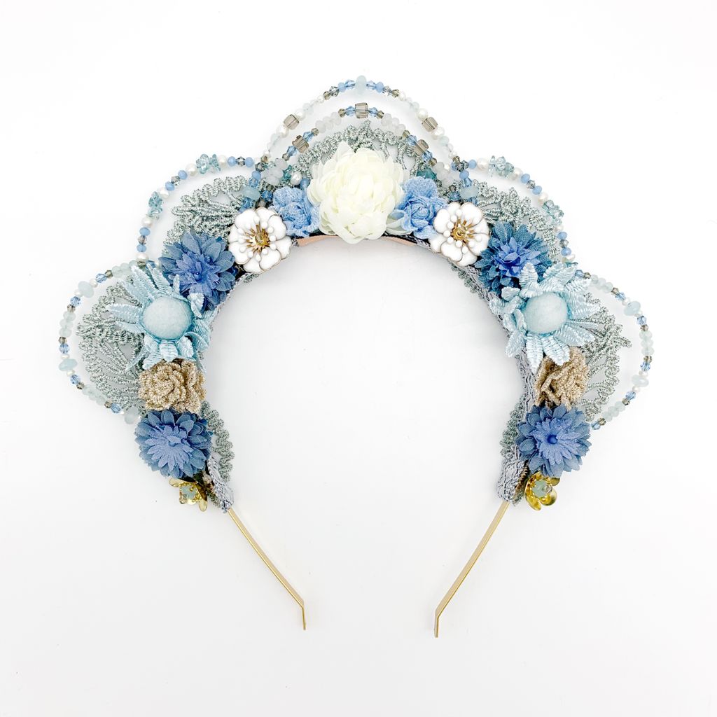 Something Blue Wedding Bride Crown Head Band Algo Azul Corona Flores Diadema